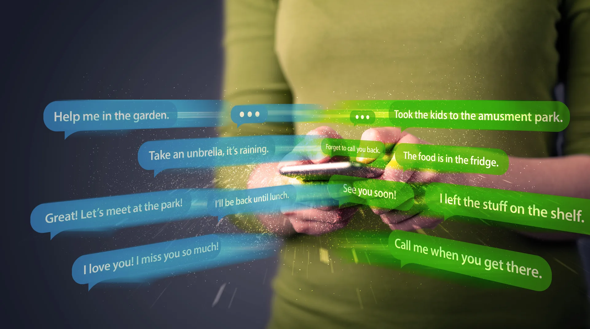 Young woman writing messages with smartphone application